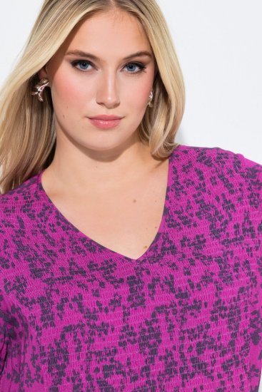 Ulla Popken 845825 Robe mi-longue fleurie à col V Lilas - Robes midi - Robes midi grande taille