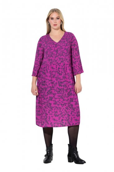Ulla Popken 845825 Robe mi-longue fleurie à col V Lilas - Robes midi - Robes midi grande taille