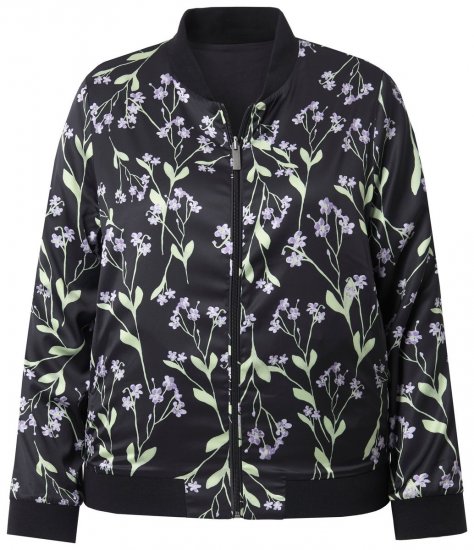 Ulla Popken 845841 Veste fleurie réversible à col teddy Noir - Vestes - Vestes femme grande taille