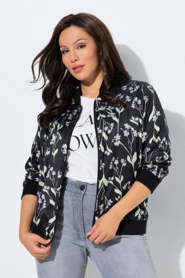 Ulla Popken 845841 Veste fleurie réversible à col teddy Noir - Vestes - Vestes femme grande taille