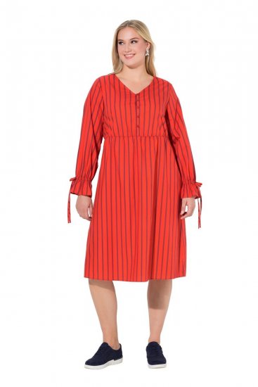 Ulla Popken 845863 Robe mi-longue rayée à ceinture à nouer Corail - Robes midi - Robes midi grande taille