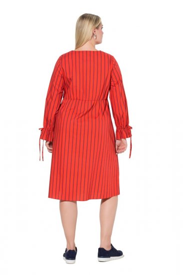 Ulla Popken 845863 Robe mi-longue rayée à ceinture à nouer Corail - Robes midi - Robes midi grande taille