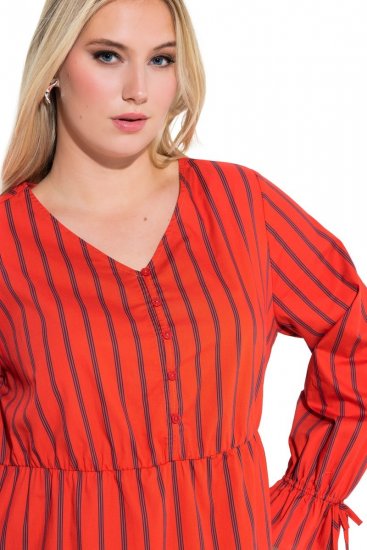 Ulla Popken 845863 Robe mi-longue rayée à ceinture à nouer Corail - Robes midi - Robes midi grande taille