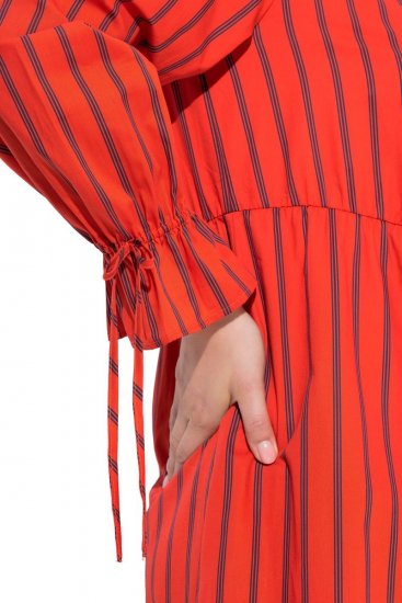 Ulla Popken 845863 Robe mi-longue rayée à ceinture à nouer Corail - Robes midi - Robes midi grande taille