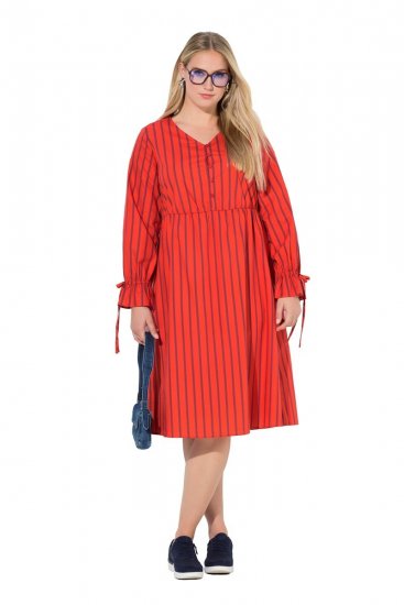 Ulla Popken 845863 Robe mi-longue rayée à ceinture à nouer Corail - Robes midi - Robes midi grande taille