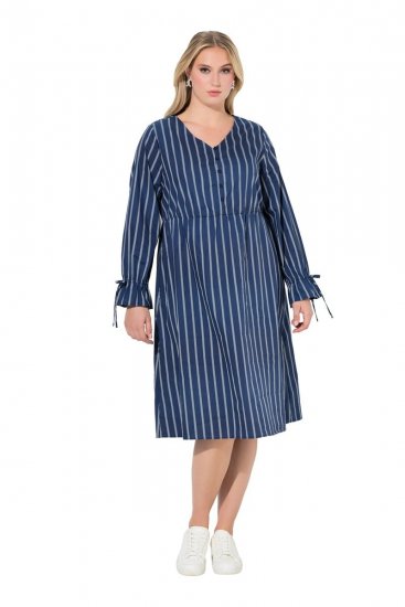 Ulla Popken 845863 Robe rayée à col V Bleu marine - Robes - Robes pour toutes les tailles