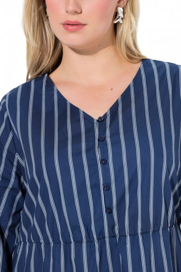 Ulla Popken 845863 Robe rayée à col V Bleu marine - Robes - Robes pour toutes les tailles