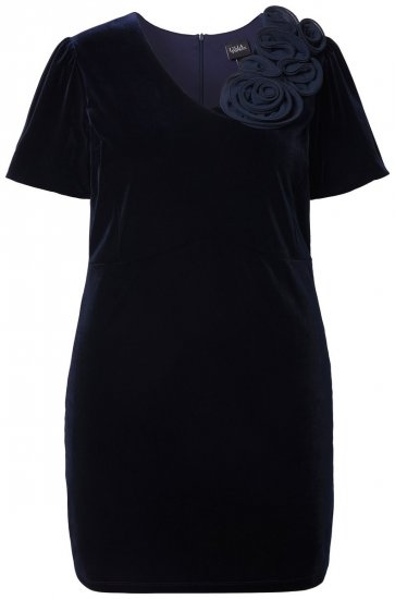 Ulla Popken 846051 Robe en velours à manches courtes Bleu marine - Robes de soirée - Robes de soirée grande taille
