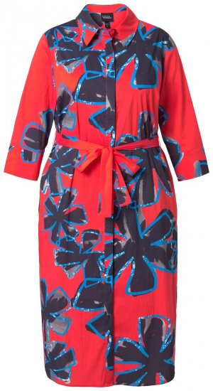 Ulla Popken 846164 Robe chemise fleurie Rouge - Robes midi - Robes midi grande taille
