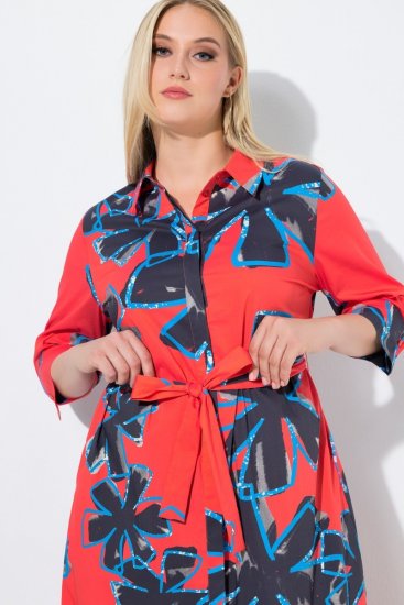Ulla Popken 846164 Robe chemise fleurie Rouge - Robes midi - Robes midi grande taille