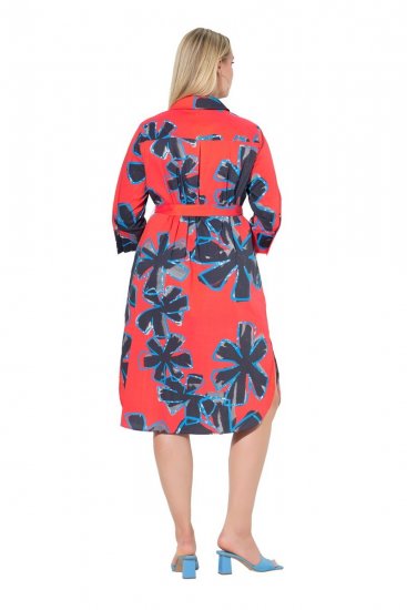 Ulla Popken 846164 Robe chemise fleurie Rouge - Robes midi - Robes midi grande taille