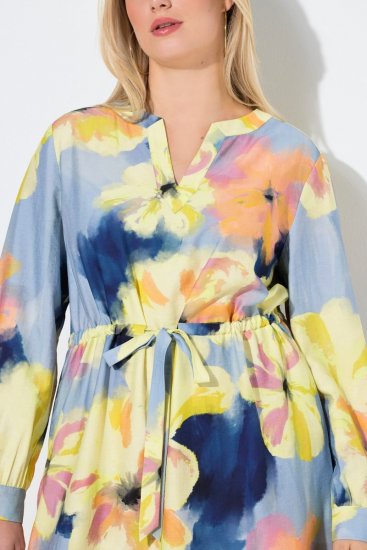 Ulla Popken 846330 Robe longue fleurie Bleu clair - Robes maxi - Robes maxi grande taille