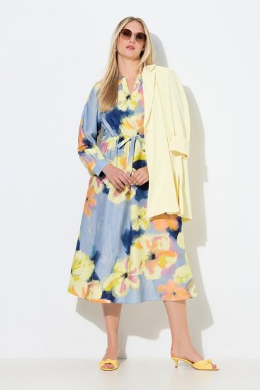 Ulla Popken 846330 Robe longue fleurie Bleu clair - Robes maxi - Robes maxi grande taille