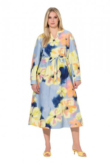 Ulla Popken 846330 Robe longue fleurie Bleu clair - Robes maxi - Robes maxi grande taille