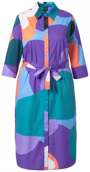 Ulla Popken 846351 Robe chemise imprimée Lilas - Robes midi - Robes midi grande taille