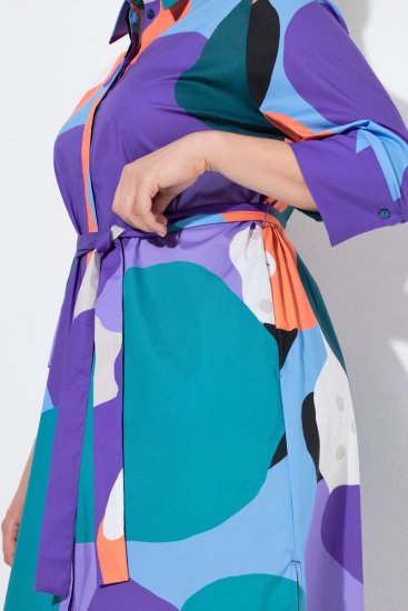 Ulla Popken 846351 Robe chemise imprimée Lilas - Robes midi - Robes midi grande taille