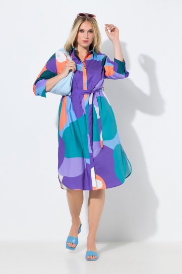 Ulla Popken 846351 Robe chemise imprimée Lilas - Robes midi - Robes midi grande taille