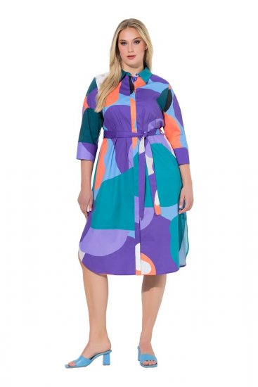 Ulla Popken 846351 Robe chemise imprimée Lilas - Robes midi - Robes midi grande taille