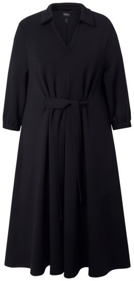 Ulla Popken 846373 Robe mi-longue à ceinture à nouer Noir - Robes midi - Robes midi grande taille