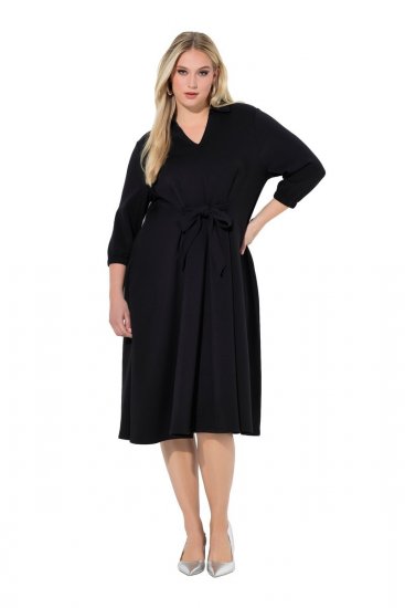 Ulla Popken 846373 Robe mi-longue à ceinture à nouer Noir - Robes midi - Robes midi grande taille