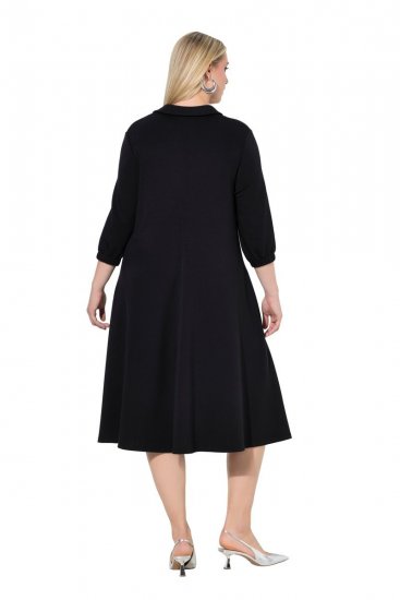 Ulla Popken 846373 Robe mi-longue à ceinture à nouer Noir - Robes midi - Robes midi grande taille