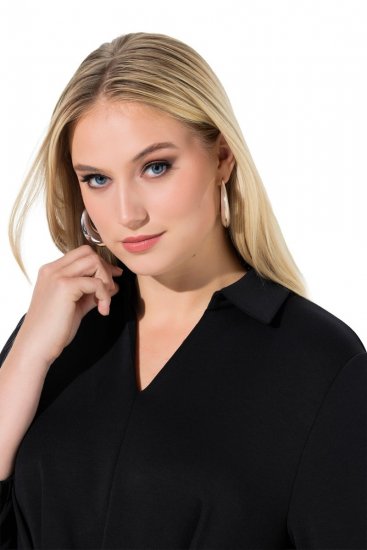 Ulla Popken 846373 Robe mi-longue à ceinture à nouer Noir - Robes midi - Robes midi grande taille
