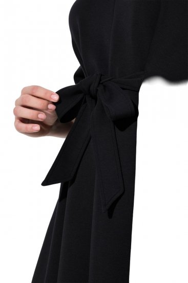 Ulla Popken 846373 Robe mi-longue à ceinture à nouer Noir - Robes midi - Robes midi grande taille