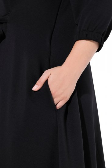 Ulla Popken 846373 Robe mi-longue à ceinture à nouer Noir - Robes midi - Robes midi grande taille