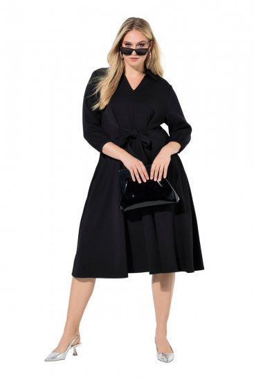 Ulla Popken 846373 Robe mi-longue à ceinture à nouer Noir - Robes midi - Robes midi grande taille