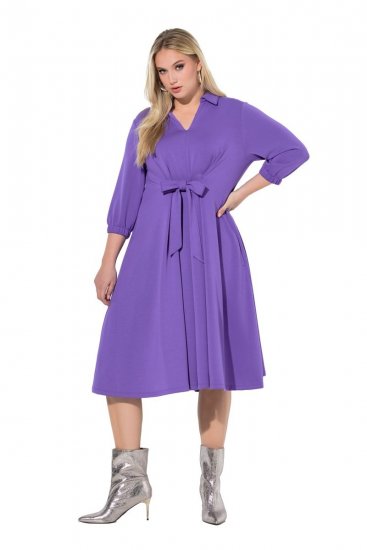 Ulla Popken 846373 Robe sweat trapèze à manches 3/4 Lilas - Robes - Robes pour toutes les tailles