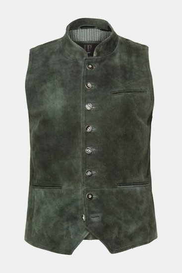 JP1880 846808 Gilet en cuir de chèvre velours Olive foncé - Trachten & Oktoberfest - Tenues Oktoberfest en grandes tailles (Trachten)