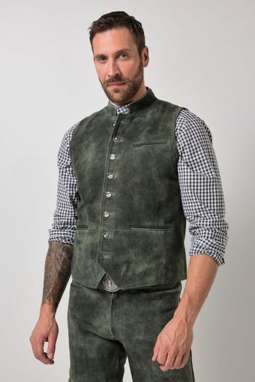 JP1880 846808 Gilet en cuir de chèvre velours Olive foncé - Trachten & Oktoberfest - Tenues Oktoberfest en grandes tailles (Trachten)