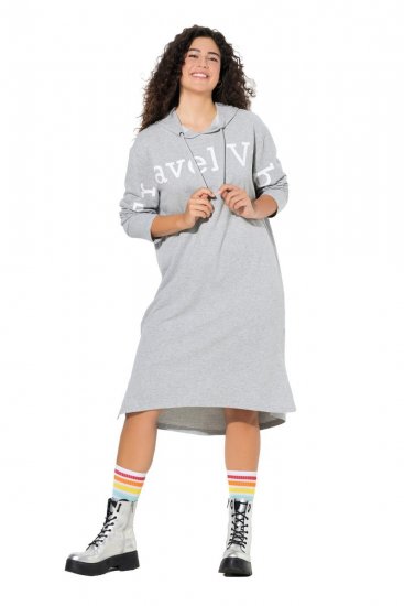 Ulla Popken 846886 Robe sweat à capuche Gris chiné - Robes sweat - 