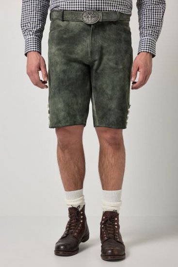JP1880 846895 Bermuda en cuir de chèvre velours Olive foncé - Shorts - Shorts hommes grande taille