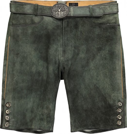 JP1880 846895 Bermuda en cuir de chèvre velours Olive foncé - Shorts - Shorts hommes grande taille