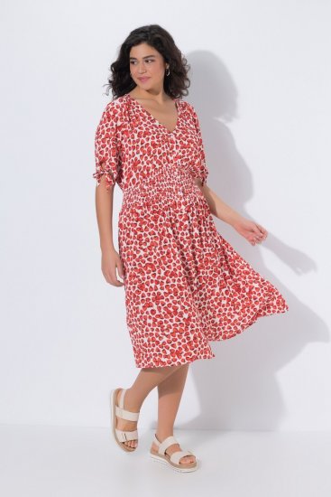 Ulla Popken 846912 Robe mi-longue imprimée Corail - Robes midi - Robes midi grande taille