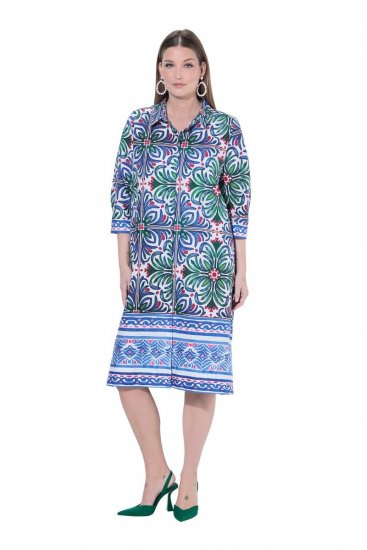 Ulla Popken 846952 Robe chemise fleurie Blanc - Robes midi - Robes midi grande taille