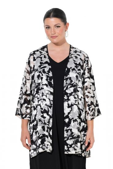 Ulla Popken 847060 Veste ouverte en mousseline dévorée Noir - Vestes - Vestes femme grande taille
