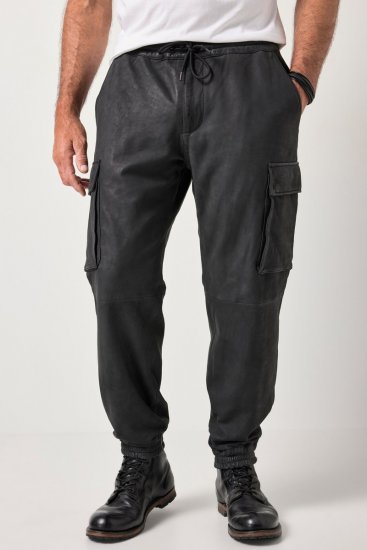 JP1880 847064 Pantalon cargo en cuir nappa d'agneau Noir - Pantalons en cuir pour homme en grandes tailles - Pantalons en cuir grande taille