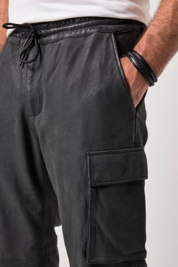 JP1880 847064 Pantalon cargo en cuir nappa d'agneau Noir - Pantalons en cuir pour homme en grandes tailles - Pantalons en cuir grande taille
