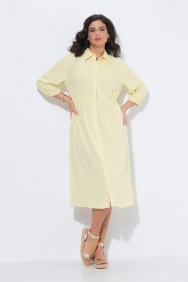 Ulla Popken 847224 Robe en lin mélangé Jaune - Robes d'été - Robes d'été grande taille