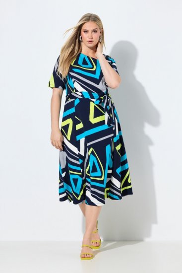Ulla Popken 847324 Robe mi-longue imprimée Bleu marine - Robes midi - Robes midi grande taille