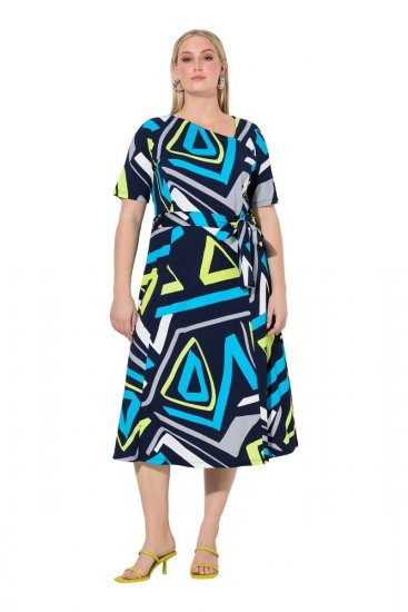 Ulla Popken 847324 Robe mi-longue imprimée Bleu marine - Robes midi - Robes midi grande taille