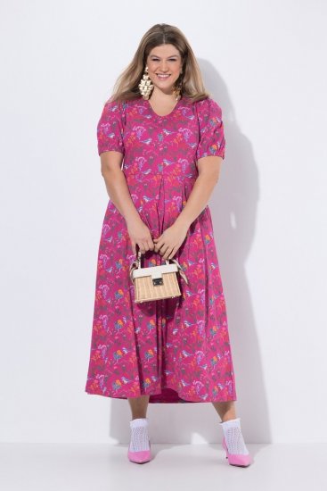Ulla Popken 847409 Robe longue imprimée Rouge baie - Robes maxi - Robes maxi grande taille