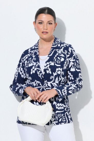Ulla Popken 847586 Blazer en jacquard fleuri Bleu marine - Blazers - Blazers grande taille pour femme