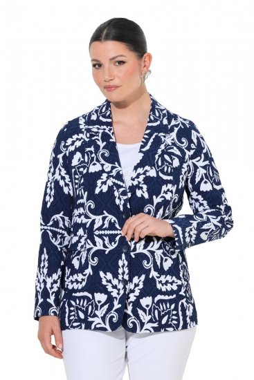Ulla Popken 847586 Blazer en jacquard fleuri Bleu marine - Blazers - Blazers grande taille pour femme