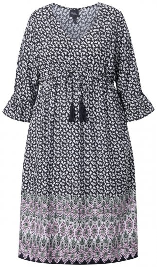 Ulla Popken 847798 Robe mi-longue trapèze à col V Noir - Robes midi - Robes midi grande taille