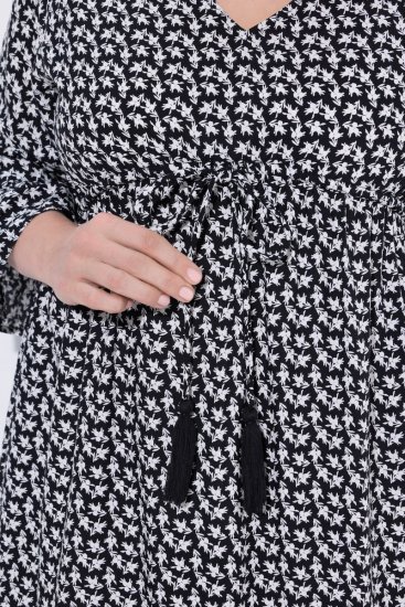 Ulla Popken 847798 Robe mi-longue trapèze à col V Noir - Robes midi - Robes midi grande taille