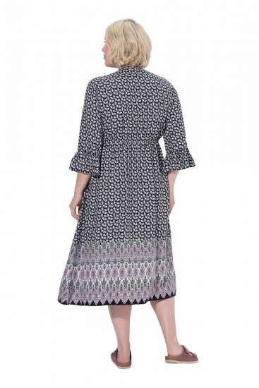 Ulla Popken 847798 Robe mi-longue trapèze à col V Noir - Robes midi - Robes midi grande taille