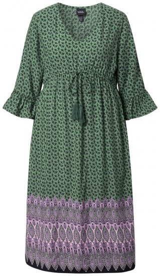 Ulla Popken 847798 Robe mi-longue trapèze à col V Vert foncé - Robes midi - Robes midi grande taille